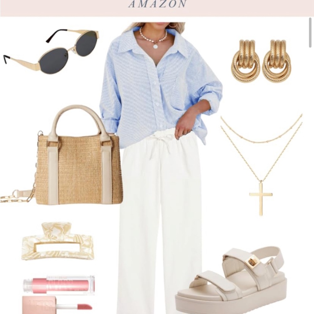 Amazon Essentials White Linen Pants - Picture 5 of 7